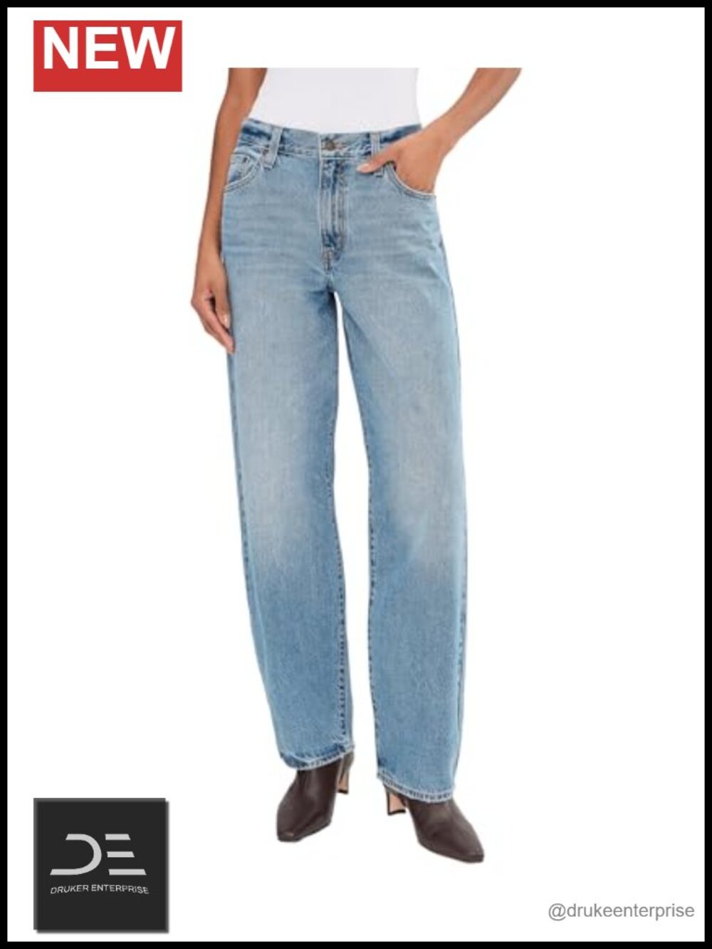 Women's Baggy Dad Straight Leg Mid Rise Loose Fit Jeans 100% Cotton Non-Stretch